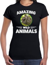 T-shirt luiaard - zwart - dames - amazing wild animals - cadeau shirt luiaard / luiaarden liefhebber L