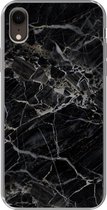 Geschikt voor iPhone XR hoesje - Marmer print - Zwart - Wit - Siliconen Telefoonhoesje