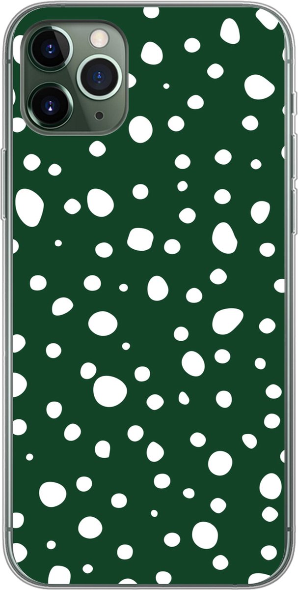 Telefoonhoesje Geschikt voor iPhone 11 Pro Max hoesje - Stippen - Wit - Groen - Siliconen Telefoonhoesje Telefoonhoesje