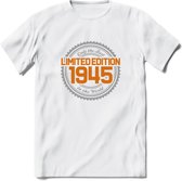 1945 Limited Edition Ring T-Shirt | Zilver - Goud | Grappig Verjaardag en Feest Cadeau Shirt | Dames - Heren - Unisex | Tshirt Kleding Kado | - Wit - L