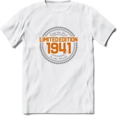 1941 Limited Edition Ring T-Shirt | Zilver - Goud | Grappig Verjaardag en Feest Cadeau Shirt | Dames - Heren - Unisex | Tshirt Kleding Kado | - Wit - XL
