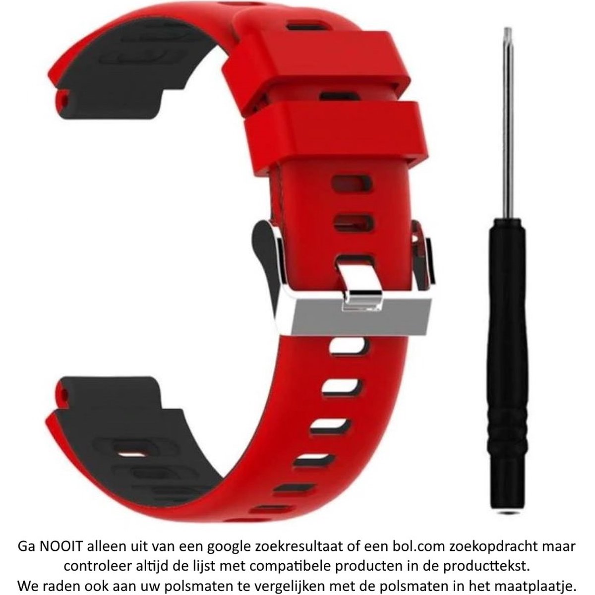 Rood Zwart siliconen sporthorlogebandje geschikt voor de Garmin Forerunner 220, 230, 235, 620, 630, 735XT, Approach S20, S5 S6 - horlogeband - Maat: zie maatfoto - polsband - strap - siliconen - rubber