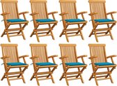 vidaXL Tuinstoelen 8 st met blauwe kussens massief teakhout