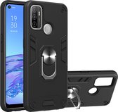 Mobigear Hoesje geschikt voor OPPO A53 Telefoonhoesje Hardcase | Mobigear Armor Ring Backcover Shockproof met Ringhouder | Schokbestendig A53 Telefoonhoesje | Anti Shock Proof - Zwart