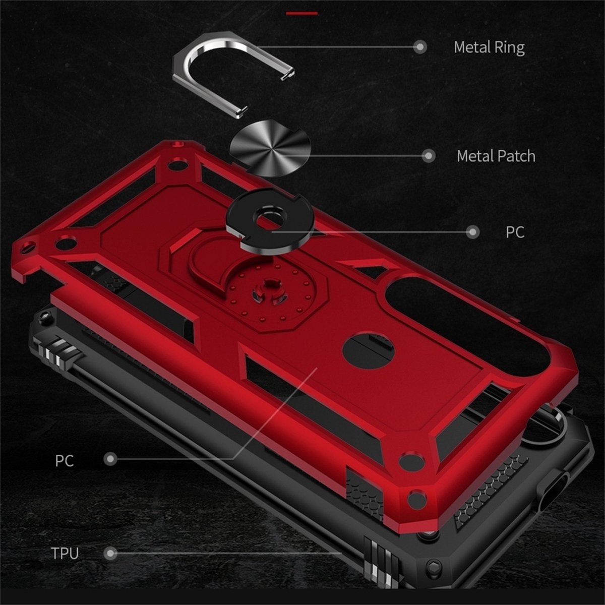 Mobigear Hoesje geschikt voor Motorola Moto G8 Plus Telefoonhoesje Hardcase | Mobigear Armor Ring Backcover Shockproof met Ringhouder | Schokbestendig Moto G8 Plus Telefoonhoesje | Anti Shock Proof - Zwart