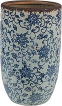 Clayre & Eef Vase Ø 16x25 cm Bleu Marron Céramique Rond Vase de décoration