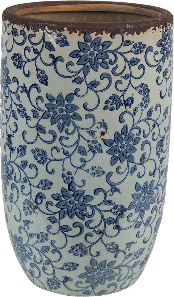 Clayre & Eef Vaas Ø 16x25 cm Blauw Bruin Keramiek Rond Decoratie Vaas