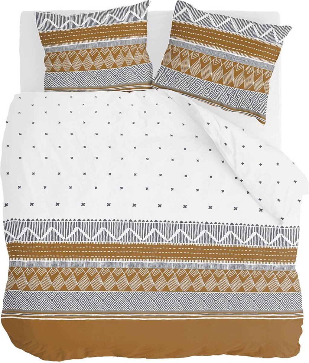 Walra Dekbedovertrek Ikat Dreams - 200x220 - 100% Katoen (BCI) - Wit / Cognac