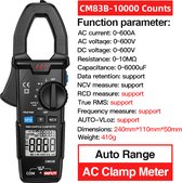 Digitale stroomtang - AC DC-stroom - AC/DC-spanning - Ohm True RMS - Auto Range -VFD-capaciteit - NCV-tester - Ampèremeter - Multimeter - CM83B