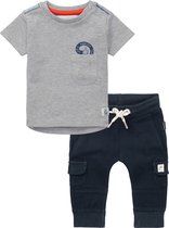 Noppies - Kledingset - 2delig - Broek  blauw - shirt grijs met print - Maat 68