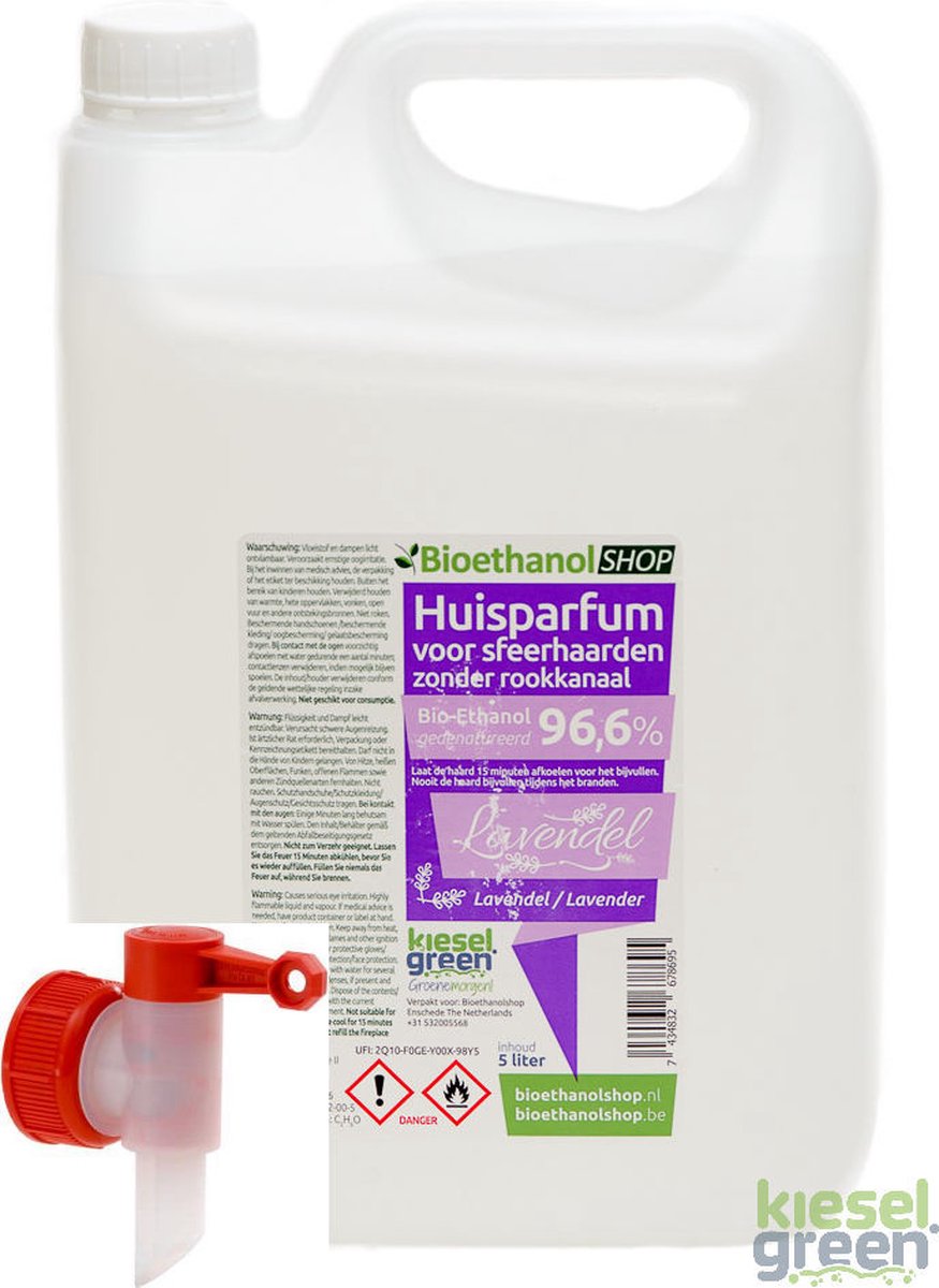 Premium -Bio-ethanol met Lavendelgeur- Bioethanol - 100% biobrandstof - 5 liter (incl. dopkraan)