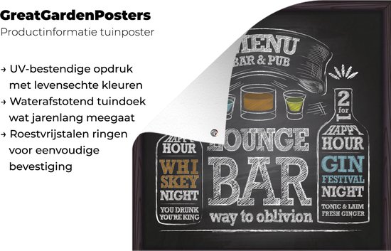 Affiche de Jardin un tableau noir dans le bar - 200x200 cm - Toile jardin - Affiche extérieure