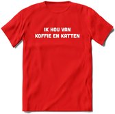 Koffie en Katten Love - Katten T-Shirt Kleding Cadeau | Dames - Heren - Unisex | Kat / Dieren shirt | Grappig Verjaardag kado | Tshirt Met Print | - Rood - XL