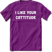 I Like You Cattitude - Katten T-Shirt Kleding Cadeau | Dames - Heren - Unisex | Kat / Dieren shirt | Grappig Verjaardag kado | Tshirt Met Print | - Paars - M