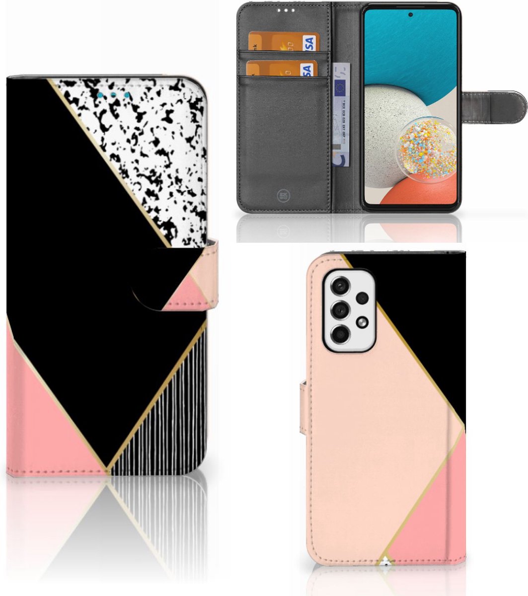 Book Case voor Samsung Galaxy A53 Book Case Zwart Roze Vormen