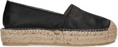 Sacha - Dames - Zwarte leren platform espadrilles - Maat 37