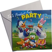 Disney - Familie Donald Duck - uitnodigingen - kinderfeestje - kwik, kwek, kwak - Katrien Duck - vierkant - blauw - groen - glitters - party - feest - invitation - 5 stuks - met en