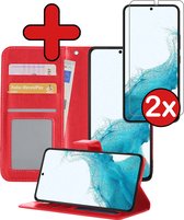 Samsung Galaxy S22 Plus Hoesje Book Case Hoes Portemonnee Cover Met 2x Screenprotector - Samsung Galaxy S22 Plus Case Hoesje Wallet Case - Rood