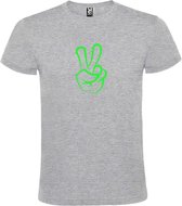 Grijs  T shirt met  "Peace  / Vrede teken" print Neon Groen size XXXL
