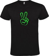 Zwart  T shirt met  "Peace  / Vrede teken" print Neon Groen size S