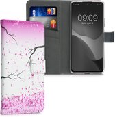 kwmobile telefoonhoesje voor Xiaomi Redmi Note 10 Pro - Hoesje met pasjeshouder in poederroze / donkerbruin / wit - Kersenbloesembladeren design