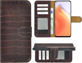 Xiaomi Mi 10T 5G Hoesje - Bookcase - Portemonnee Hoes Echt leer Wallet case Croco Kastanjebruin
