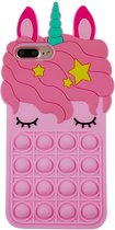 Peachy Unicorn Pop Fidget Bubble siliconen eenhoorn hoesje voor iPhone 7 Plus en iPhone 8 Plus - roze