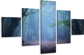 Schilderij - Mistig bos, 5luik, premium print