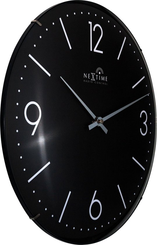 Horloge Atomique Noire - 35cm - Radio Pilotée - Horloge Murale - Verre Bombé - NeXtime Atomic