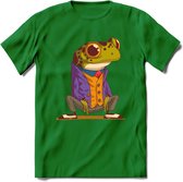 Casual kikker T-Shirt Grappig | Dieren reptiel Kleding Kado Heren / Dames | Animal Skateboard Cadeau shirt - Donker Groen - S