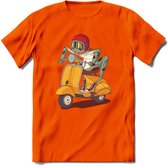 Casual scooter kikker T-Shirt Grappig | Dieren reptiel Kleding Kado Heren / Dames | Animal Skateboard Cadeau shirt - Oranje - 3XL