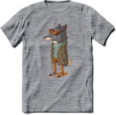 Casual vos T-Shirt Grappig | Dieren honden Kleding Kado Heren / Dames | Animal Skateboard Cadeau shirt - Donker Grijs - Gemaleerd - M