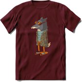 Casual vos T-Shirt Grappig | Dieren honden Kleding Kado Heren / Dames | Animal Skateboard Cadeau shirt - Burgundy - L