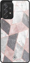 Samsung A52 hoesje glass - Stone grid marmer | Samsung Galaxy A52 5G case | Hardcase backcover zwart