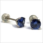 Aramat jewels ® - Ronde titanium oorbellen zirkonia donker blauw 6mm