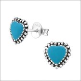 Aramat jewels ® - 925 sterling zilveren oorbellen hart blauw 7mm