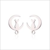 Aramat jewels ® - Chirurgisch stalen ronde oorbellen poesje zweerknopjes zilverkleurig 10mm