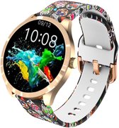 Belesy® BQSiRgSk Pro Skull - Smartwatch Dames – Smartwatch Heren - Horloge - 1.28 inch - Kleurenscherm - Stappenteller - Bloeddruk - Hartslag - 75+ Wijzerplaten – Sporten – Rose goud – Staal - Siliconen – Skull - Kerstcadeau