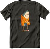 Casual skater haai T-Shirt Grappig | Dieren vissen Kleding Kado Heren / Dames | Animal Skateboard Cadeau shirt - Donker Grijs - XXL