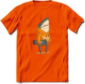 Casual skater haai T-Shirt Grappig | Dieren vissen Kleding Kado Heren / Dames | Animal Skateboard Cadeau shirt - Oranje - M