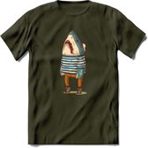 Casual haai matroos T-Shirt Grappig | Dieren vissen Kleding Kado Heren / Dames | Animal Skateboard Cadeau shirt - Leger Groen - M