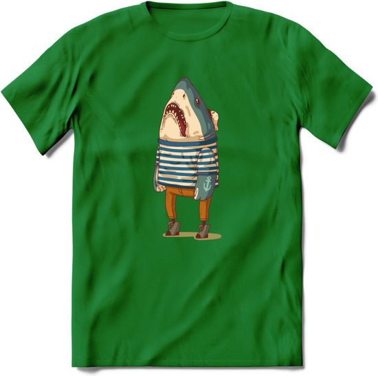 Casual haai matroos T-Shirt Grappig | Dieren vissen Kleding Kado Heren / Dames | Animal Skateboard Cadeau shirt - Donker Groen - 3XL