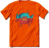 Casual monsters T-Shirt Grappig | Dieren Kleding Kado Heren / Dames | Animal Skateboard Cadeau shirt - Oranje - XXL