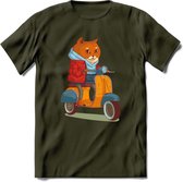 Casual scooter kat T-Shirt Grappig | Dieren katten Kleding Kado Heren / Dames | Animal Skateboard Cadeau shirt - Leger Groen - S