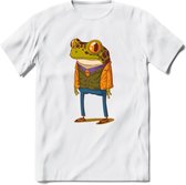 Casual kikker T-Shirt Grappig | Dieren reptiel Kleding Kado Heren / Dames | Animal Skateboard Cadeau shirt - Wit - S