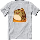 Blije kikker T-Shirt Grappig | Dieren reptielen Kleding Kado Heren / Dames | Animal Skateboard Cadeau shirt - Licht Grijs - Gemaleerd - S