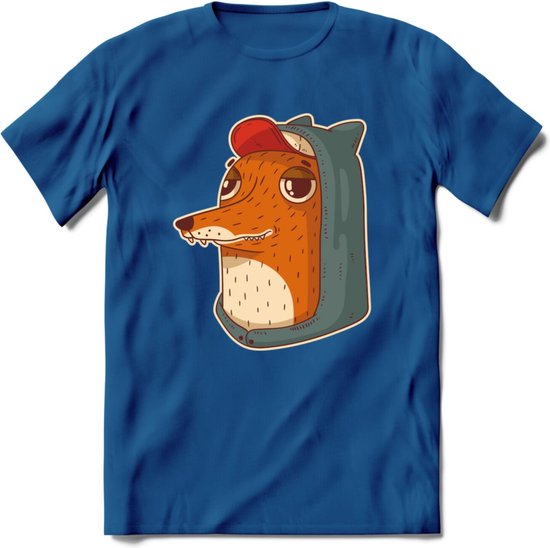 Hippe vos T-Shirt Grappig | Dieren honden Kleding Kado Heren / Dames | Animal Skateboard Cadeau shirt - Donker Blauw - S