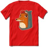 Hippe vos T-Shirt Grappig | Dieren honden Kleding Kado Heren / Dames | Animal Skateboard Cadeau shirt - Rood - 3XL