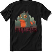 Monster van Purrkenstein T-Shirt Grappig | Dieren katten halloween Kleding Kado Heren / Dames | Animal Skateboard Cadeau shirt - Zwart - 3XL