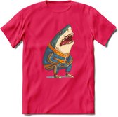 Casual haai T-Shirt Grappig | Dieren vissen Kleding Kado Heren / Dames | Animal Skateboard Cadeau shirt - Roze - XXL